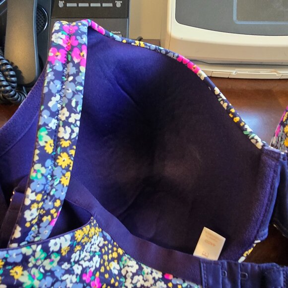 Cacique 44DD Lightly Lined Full Coverage Bra Underwire Navy Pink Yellow Flower - Picture 8 of 12